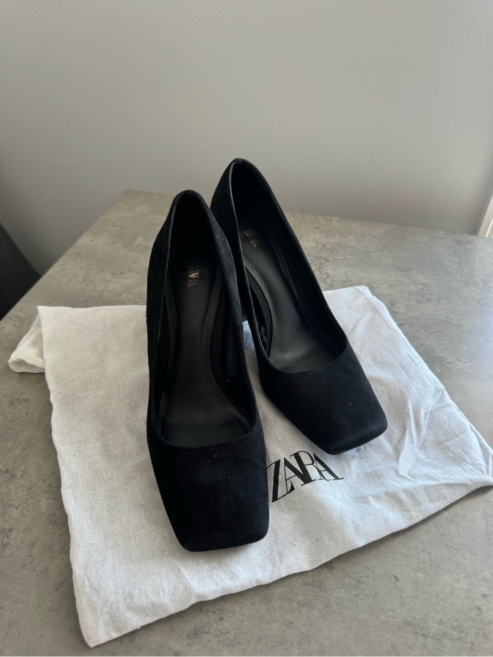 Zara Classic Black Square-Toe Women's Heels